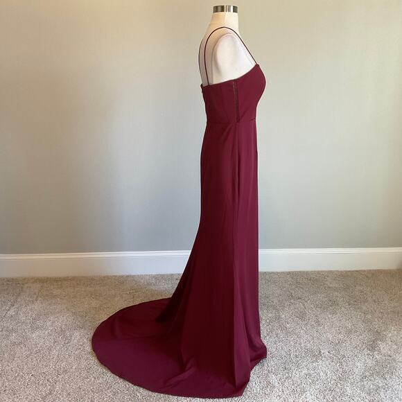 Burgundy Red Evening Gown Size 8 Sleeveless JARLO Cut Out Mini Train Long Formal - Picture 5 of 11